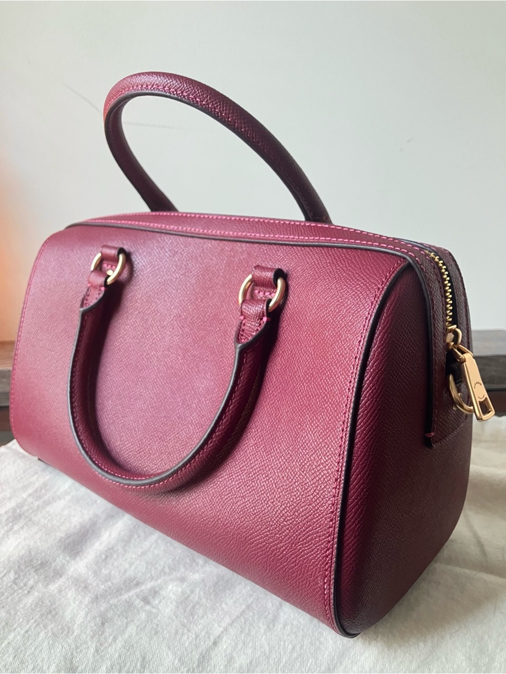 COACH Purse Rowan Satchel Leather Handbag in Berry Pink / Burgundy - Picture 12 of 13
